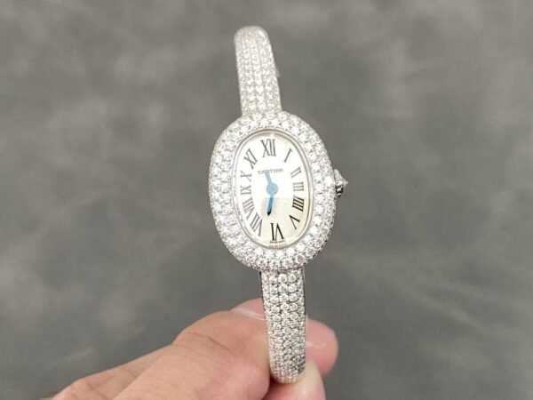Cartier Baignoire HPI01607 Mini Model Silver Dial Iced Out Moissanite Best Replica (Wrist Size 15, 16, 17cm) - Image 1