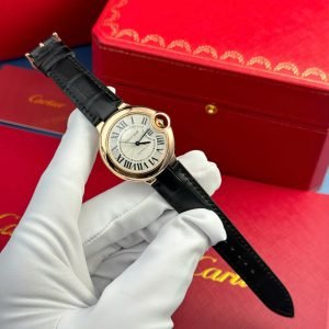 Cartier Ballon Bleu CRWGBB0009 Automatic Rose Gold Black Leather Strap Best Replica AF 36mm - Image 10