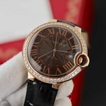 Cartier Ballon Bleu Rose Gold Grey Dial Diamond Bezel Leather Replica 42mm - Image 4