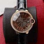 Cartier Ballon Bleu Rose Gold Grey Dial Diamond Bezel Leather Replica 42mm - Image 11