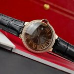 Cartier Ballon Bleu Rose Gold Grey Dial Diamond Bezel Leather Replica 42mm - Image 12
