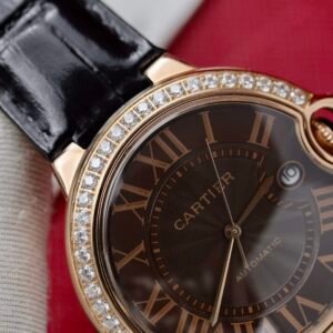 Cartier Ballon Bleu Rose Gold Grey Dial Diamond Bezel Leather Replica 42mm - Image 14