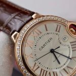 Cartier Ballon Bleu Rose Gold White Dial Diamond Bezel Leather Replica 42mm - Image 6