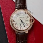 Cartier Ballon Bleu Rose Gold White Dial Diamond Bezel Leather Replica 42mm - Image 12