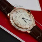 Cartier Ballon Bleu Rose Gold White Dial Diamond Bezel Leather Replica 42mm - Image 14