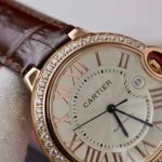 Cartier Ballon Bleu Rose Gold White Dial Diamond Bezel Leather Replica 42mm - Image 16