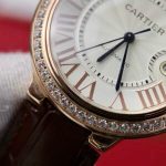 Cartier Ballon Bleu Rose Gold White Dial Diamond Bezel Leather Replica 42mm - Image 17