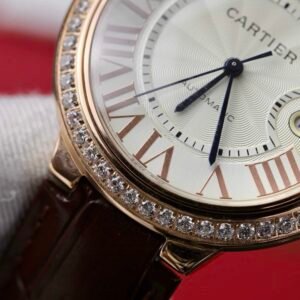 Cartier Ballon Bleu Rose Gold White Dial Diamond Bezel Leather Replica 42mm - Image 17