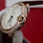 Cartier Ballon Bleu Rose Gold White Dial Diamond Bezel Leather Replica 42mm - Image 18