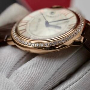 Cartier Ballon Bleu Rose Gold White Dial Diamond Bezel Leather Replica 42mm - Image 19