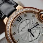 Cartier Ballon Bleu Rose Gold White Diamond Dial Diamond Bezel Leather Replica 39mm - Image 4