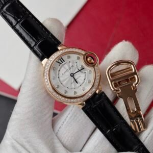 Cartier Ballon Bleu Rose Gold White Diamond Dial Diamond Bezel Leather Replica 39mm - Image 9