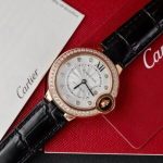 Cartier Ballon Bleu Rose Gold White Diamond Dial Diamond Bezel Leather Replica 39mm - Image 10