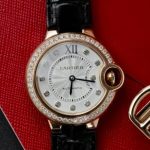 Cartier Ballon Bleu Rose Gold White Diamond Dial Diamond Bezel Leather Replica 39mm - Image 11
