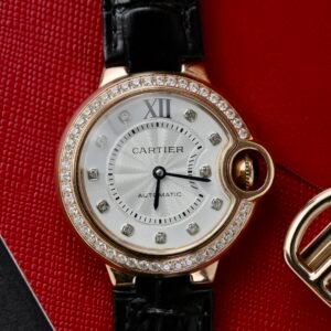 Cartier Ballon Bleu Rose Gold White Diamond Dial Diamond Bezel Leather Replica 39mm - Image 11