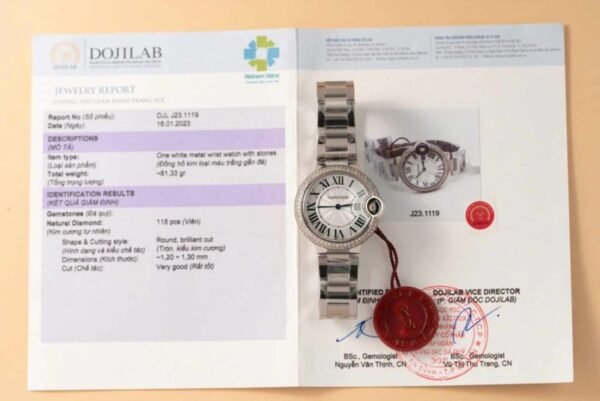 Cartier Ballon Bleu WE902065 White Dial Custom Natural Diamond Bezel Best Replica 33mm - Image 1