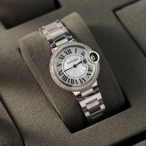 Cartier Ballon Bleu WE902065 White Dial Custom Natural Diamond Bezel Best Replica 33mm - Image 2