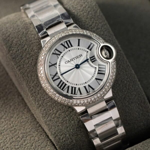 Cartier Ballon Bleu WE902065 White Dial Custom Natural Diamond Bezel Best Replica 33mm - Image 3