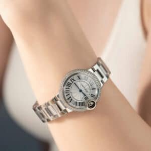Cartier Ballon Bleu WE902065 White Dial Custom Natural Diamond Bezel Best Replica 33mm - Image 18