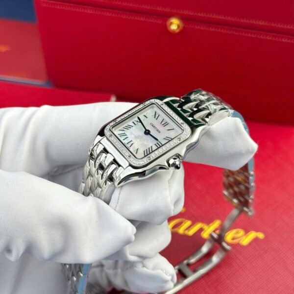 Cartier Panth??re Steel Ladies MOP Dial Diamond Bezel Best Replica AF 27mm x 36mm - Image 4