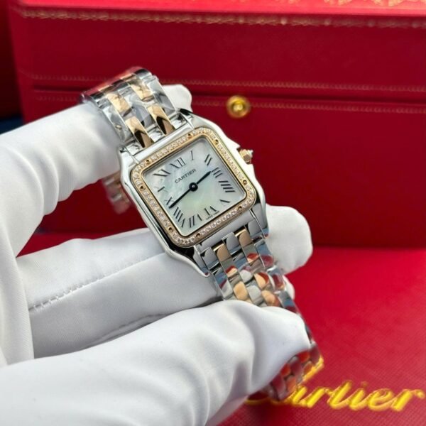 Cartier Panth??re Two Tone Rose Gold MOP Dial Diamond Bezel Best Replica AF 27mm x 36mm - Image 3