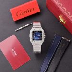 Cartier Santos Blue Dial Custom Moissanite Case Large Model Best Replica BVF 39.8mm - Image 2