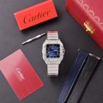 Cartier Santos Blue Dial Custom Moissanite Case Large Model Best Replica BVF 39.8mm - Image 12