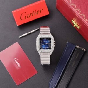 Cartier Santos Blue Dial Custom Moissanite Case Large Model Best Replica BVF 39.8mm - Image 12