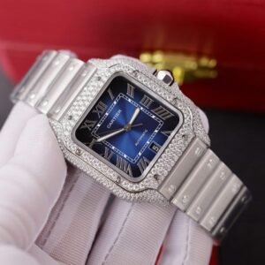 Cartier Santos Blue Dial Custom Moissanite Case Large Model Best Replica BVF 39.8mm - Image 13