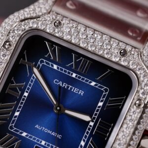 Cartier Santos Blue Dial Custom Moissanite Case Large Model Best Replica BVF 39.8mm - Image 15