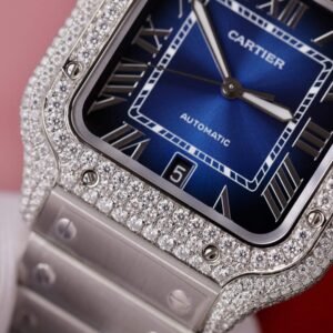 Cartier Santos Blue Dial Custom Moissanite Case Large Model Best Replica BVF 39.8mm - Image 16