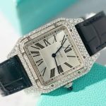 Cartier Santos Dumont Steel Silver Dial Custom Moissanite Case Leather Strap Replica BVF 38mm x 27.5mm - Image 9