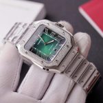Cartier Santos Green Dial Large Model Custom Moissanite Bezel Best Clone BVF 39.8mm - Image 4