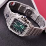 Cartier Santos Green Dial Large Model Custom Moissanite Bezel Best Clone BVF 39.8mm - Image 5