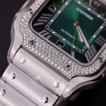 Cartier Santos Green Dial Large Model Custom Moissanite Bezel Best Clone BVF 39.8mm - Image 8