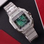 Cartier Santos Green Dial Large Model Custom Moissanite Bezel Best Clone BVF 39.8mm - Image 12