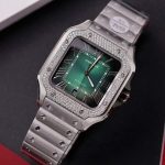 Cartier Santos Green Dial Large Model Custom Moissanite Bezel Best Clone BVF 39.8mm - Image 13