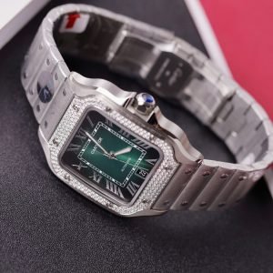 Cartier Santos Green Dial Large Model Custom Moissanite Bezel Best Clone BVF 39.8mm - Image 15