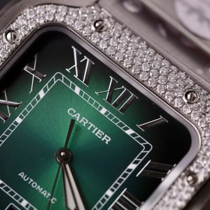 Cartier Santos Green Dial Large Model Custom Moissanite Bezel Best Clone BVF 39.8mm - Image 16