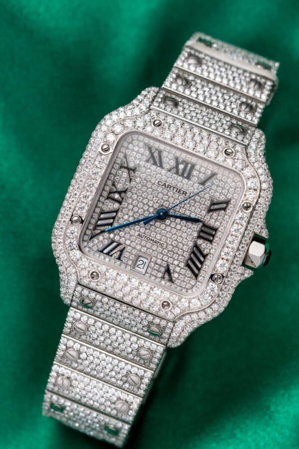 Cartier Santos Iced Out VVS1 Clarity Moissanite Large Model Best Replica 39.8mm - Image 1
