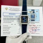 Cartier Santos Large Model Blue Dial Custom Moissanite Case Leather Strap 39.8mm - Image 11