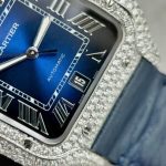 Cartier Santos Large Model Blue Dial Custom Moissanite Case Leather Strap 39.8mm - Image 16