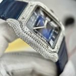 Cartier Santos Large Model Blue Dial Custom Moissanite Case Leather Strap 39.8mm - Image 18