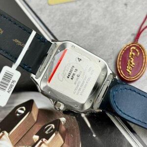 Cartier Santos Large Model Blue Dial Custom Moissanite Case Leather Strap 39.8mm - Image 19