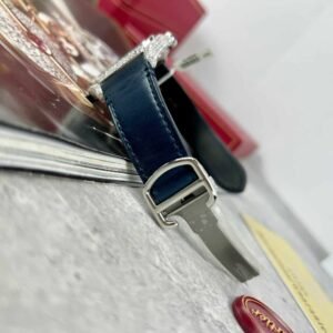 Cartier Santos Large Model Blue Dial Custom Moissanite Case Leather Strap 39.8mm - Image 20