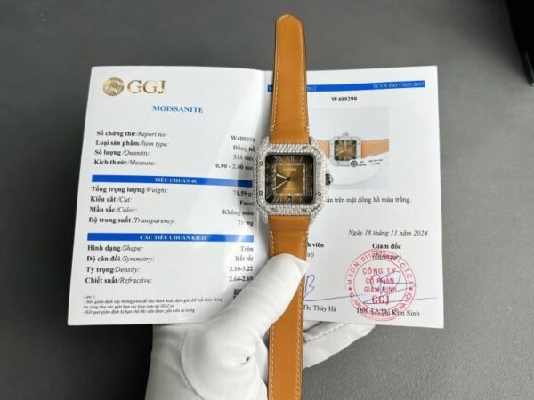 Cartier Santos Large Model Brown Dial Custom Moissanite Case Best Replica 39.8mm - Image 1