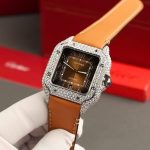 Cartier Santos Large Model Brown Dial Custom Moissanite Case Best Replica 39.8mm - Image 16