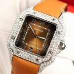 Cartier Santos Large Model Brown Dial Custom Moissanite Case Best Replica 39.8mm - Image 17