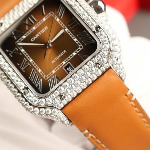 Cartier Santos Large Model Brown Dial Custom Moissanite Case Best Replica 39.8mm - Image 19