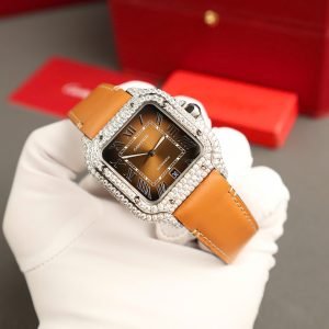 Cartier Santos Large Model Brown Dial Custom Moissanite Case Best Replica 39.8mm - Image 21